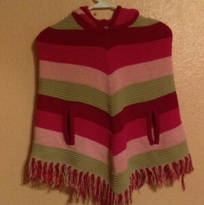 Oshkosh girl's pink and tan striped hooded  poncho